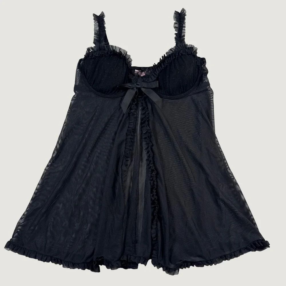 Victorias Secret Sexy Little Things Black Mesh Babydoll Lingerie 36C underwire
